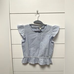 Crewcuts girls 14 blue stripe seersucker top blouse NWT